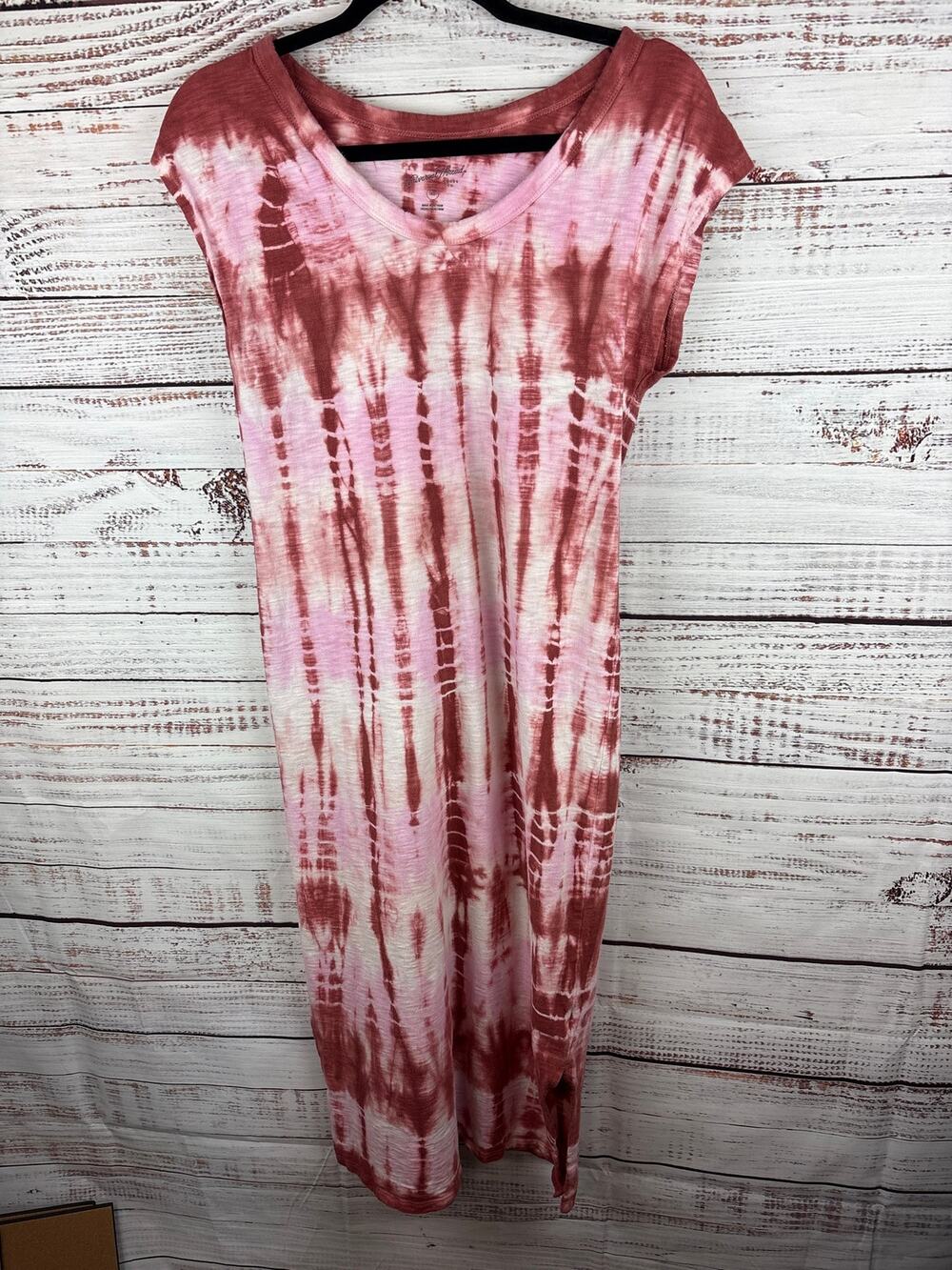 Womens Universal Thread Pink White Tie Dye Knit Cap Sleeve Maxi Dress Boho Sz XS